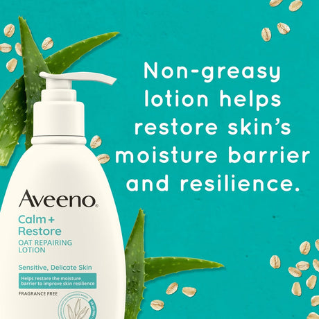 Aveeno Calm + Restore Oat Repairing Lotion, Fragrance Free, 12 oz Pump Bottle
