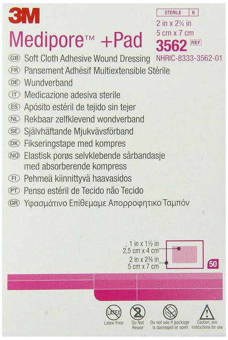 3M Medipore Sterile Adhesive Dressings, 2 x 2-3/4 Inch
