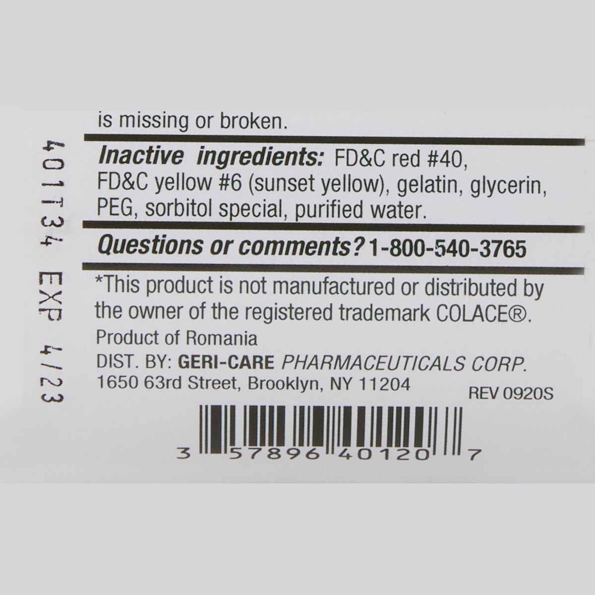 Geri-Care Stool Softener, Docusate Sodium 100 mg, Softgel - 401-20-GCP - LL Medico