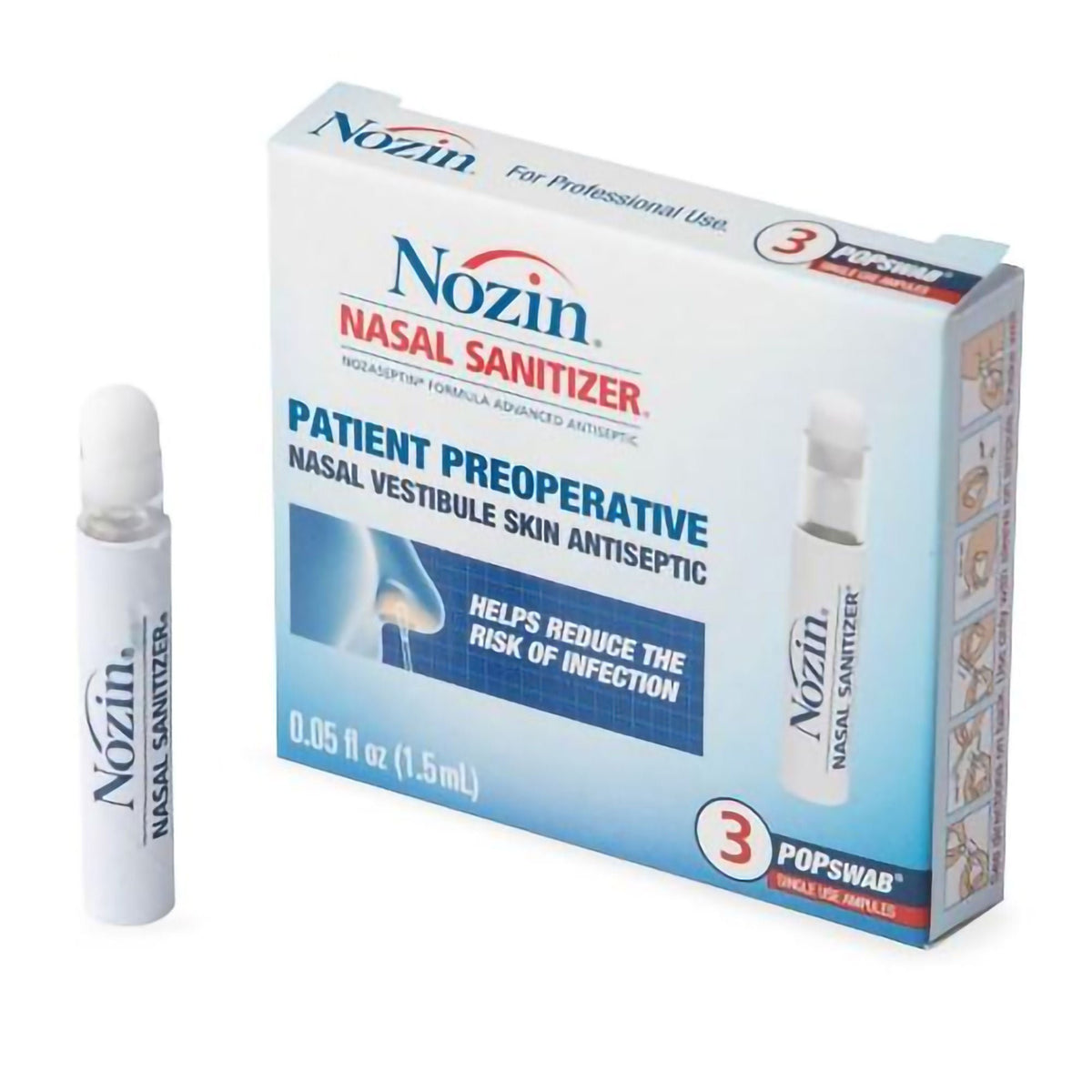 Nozin Nasal Sanitizer POPswab Antiseptic Nasal Swab, Ethyl Alcohol 62%, 1.5 mL Ampule - 401101101 - LL Medico