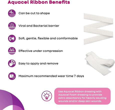 ConvaTec Aquacel Ribbon Hydrofiber Gelling Fiber Wound Dressing, ¾ x 18 Inch