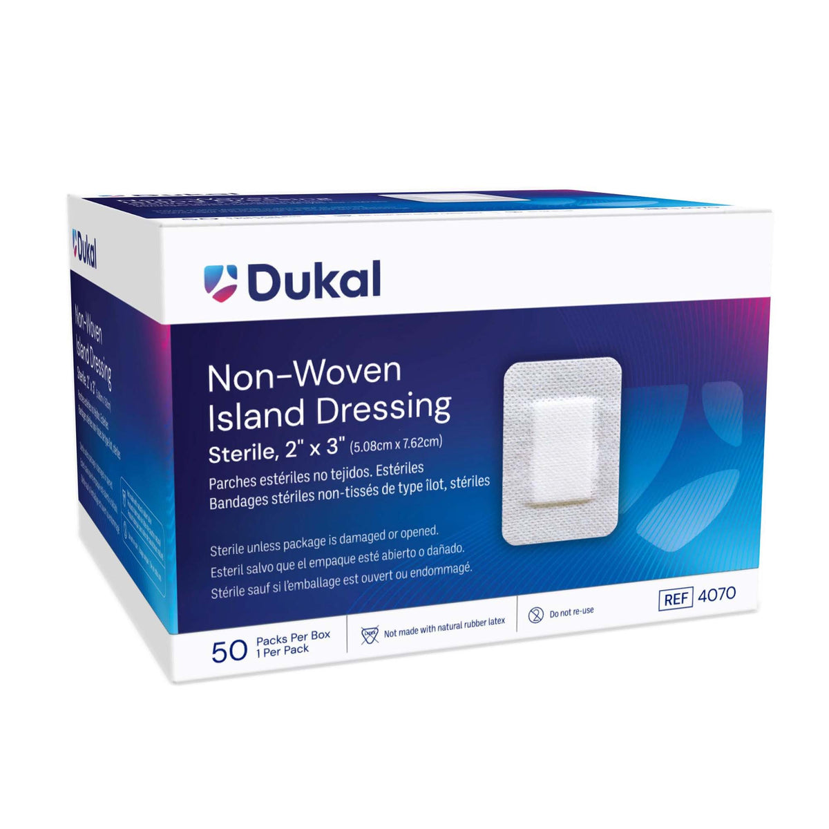 Dukal Island Dressing, With Border, 2 x 3", White, Nonwoven, Sterile - 4070-Box - LL Medico
