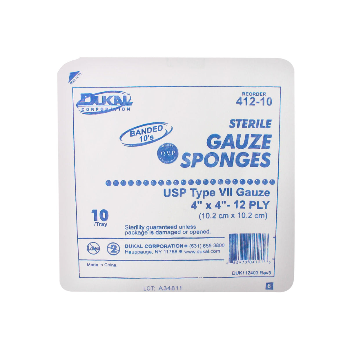 Dukal Sterile USP Type VII Gauze Sponge, 4 x 4 Inch, 12-Ply