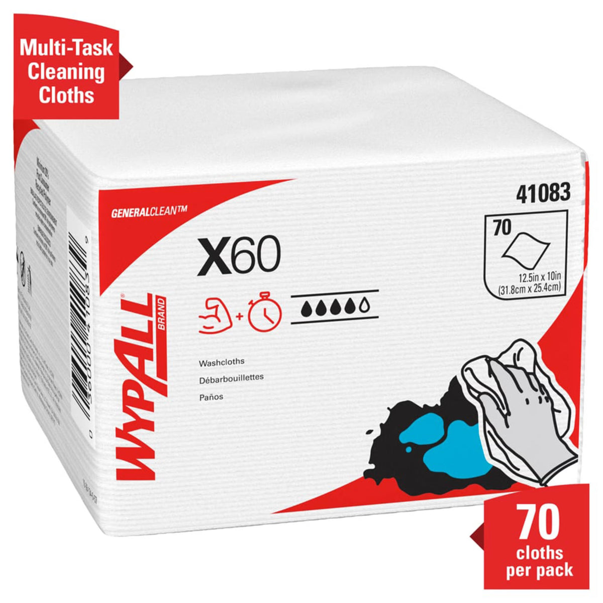 WypAll GeneralClean x 60, Multipurpose Task Wipe, Nonsterile, White, Hydroknit, 10 x 12.5" - 41083 - LL Medico