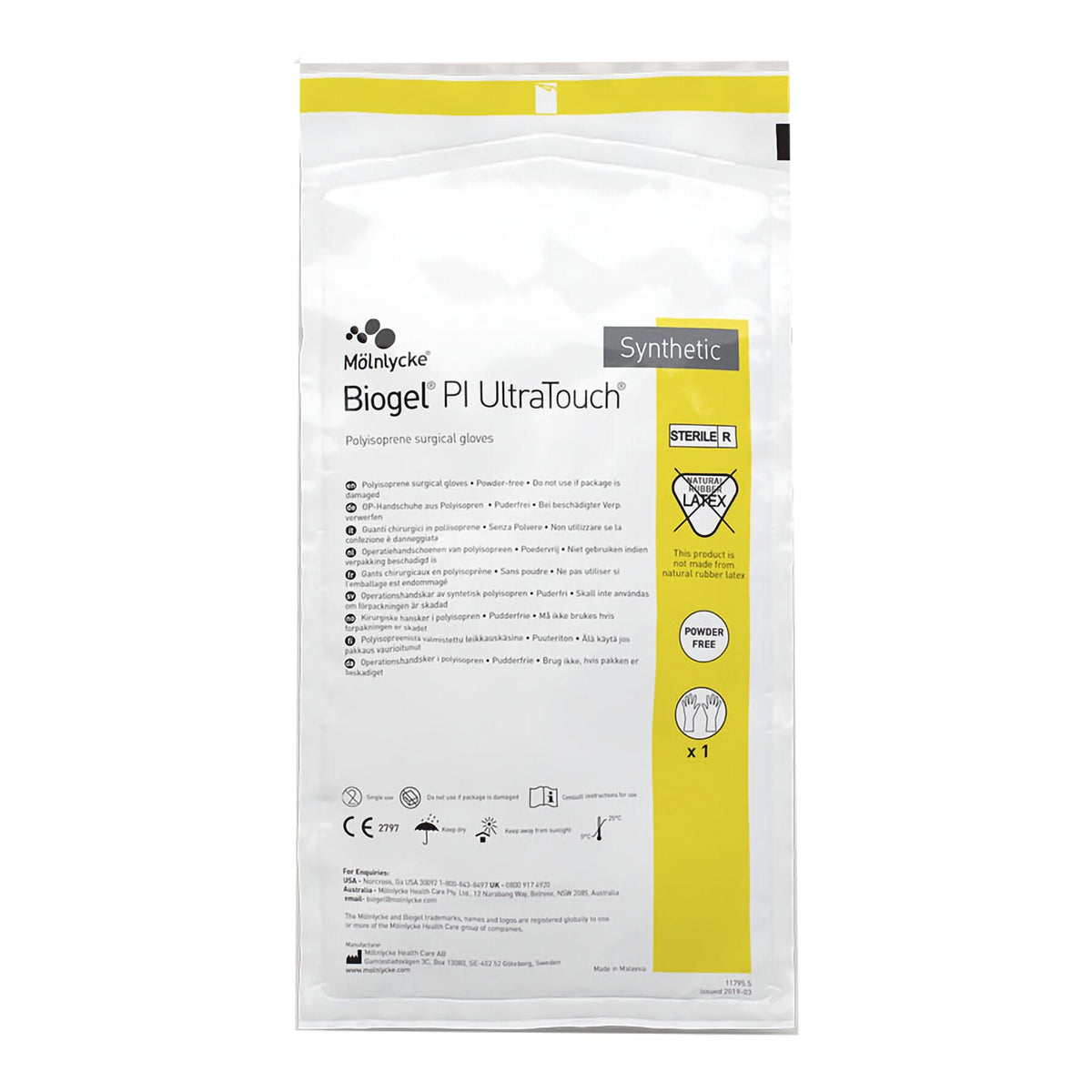 Molnlycke Biogel PI UltraTouch Polyisoprene Surgical Gloves, Sterile, Powder-Free