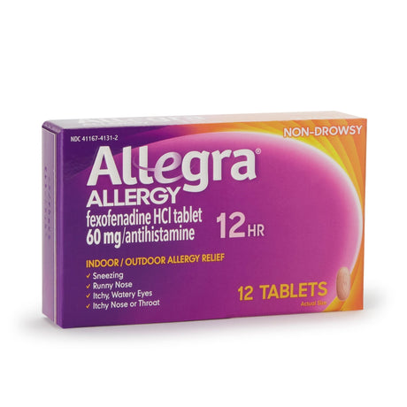 Allegra Adult 12-Hour Allergy Relief Tablets, Fexofenadine HCl 60 mg, Non-Drowsy - 41167413102 - LL Medico
