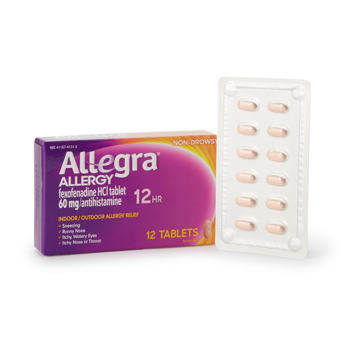 Allegra Adult 12-Hour Allergy Relief Tablets, Fexofenadine HCl 60 mg, Non-Drowsy - 41167413102 - LL Medico