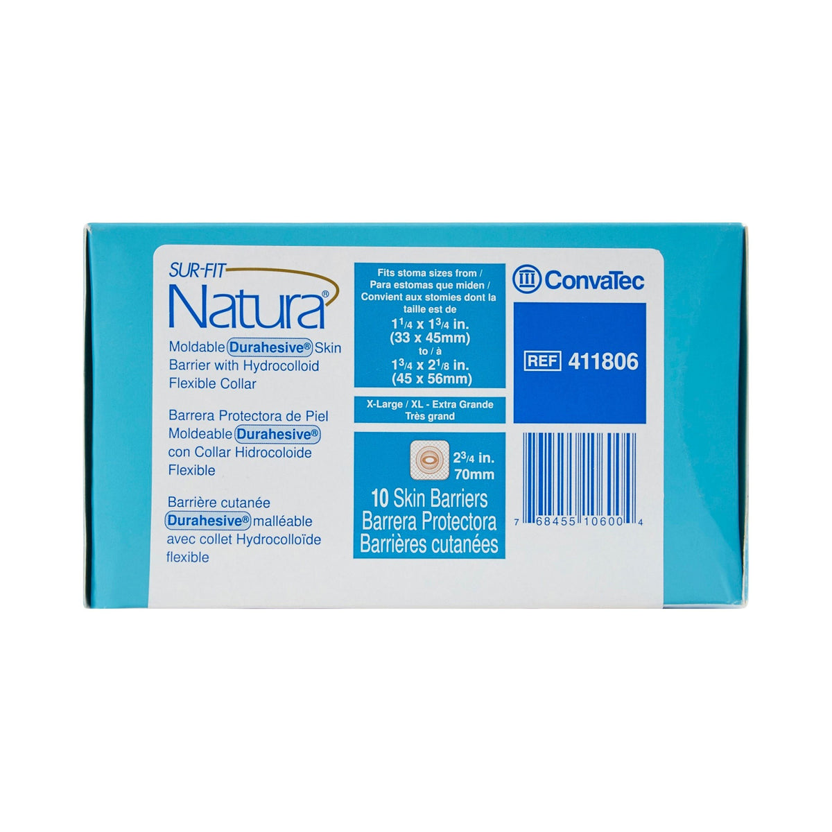 ConvaTec Sur-Fit Natura Durahesive Two-Piece Skin Barrier, Flat, Moldable, 70 mm Flange