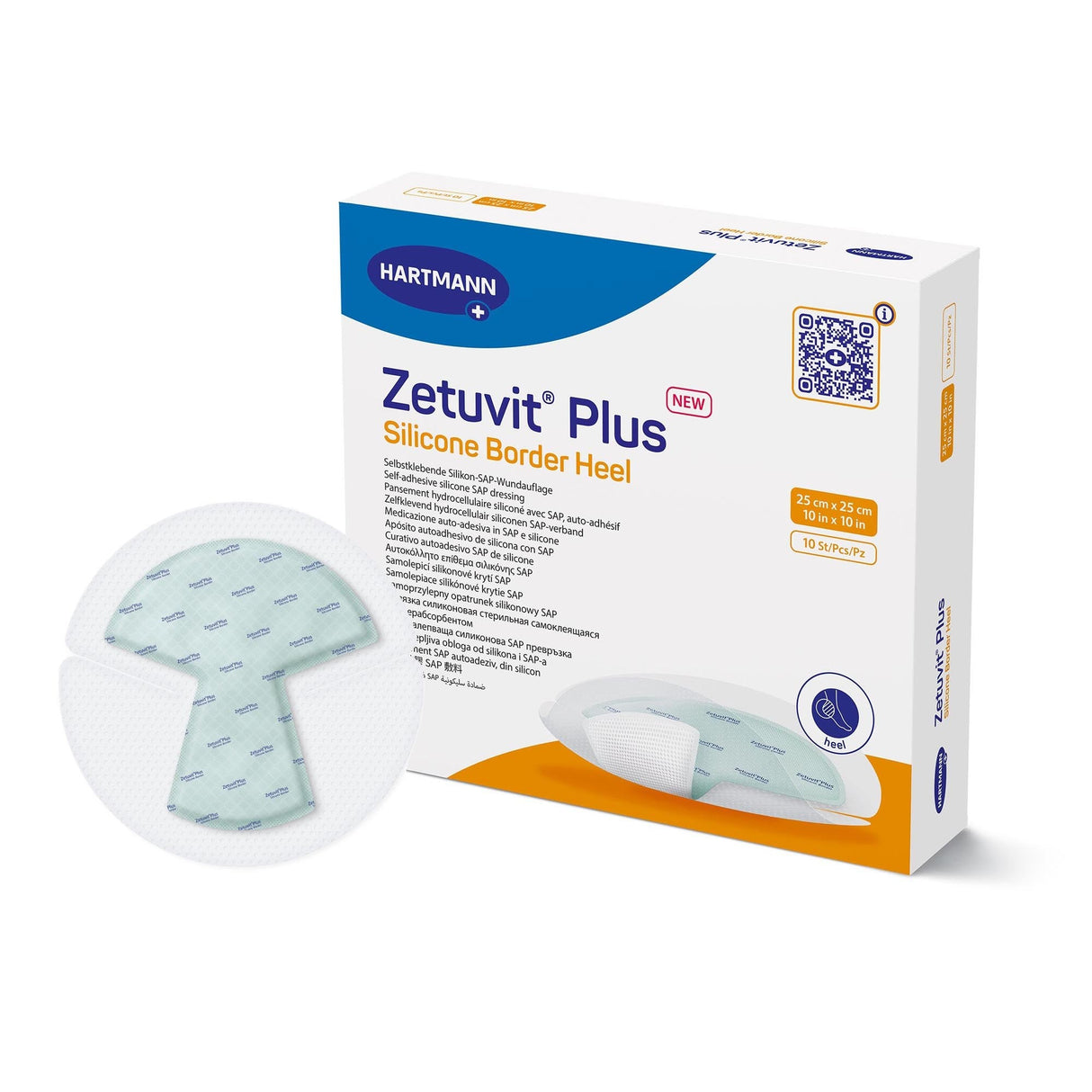 Hartmann Zetuvit Plus Silicone Border Super Absorbent Dressing, 10 x 10 Inch Heel