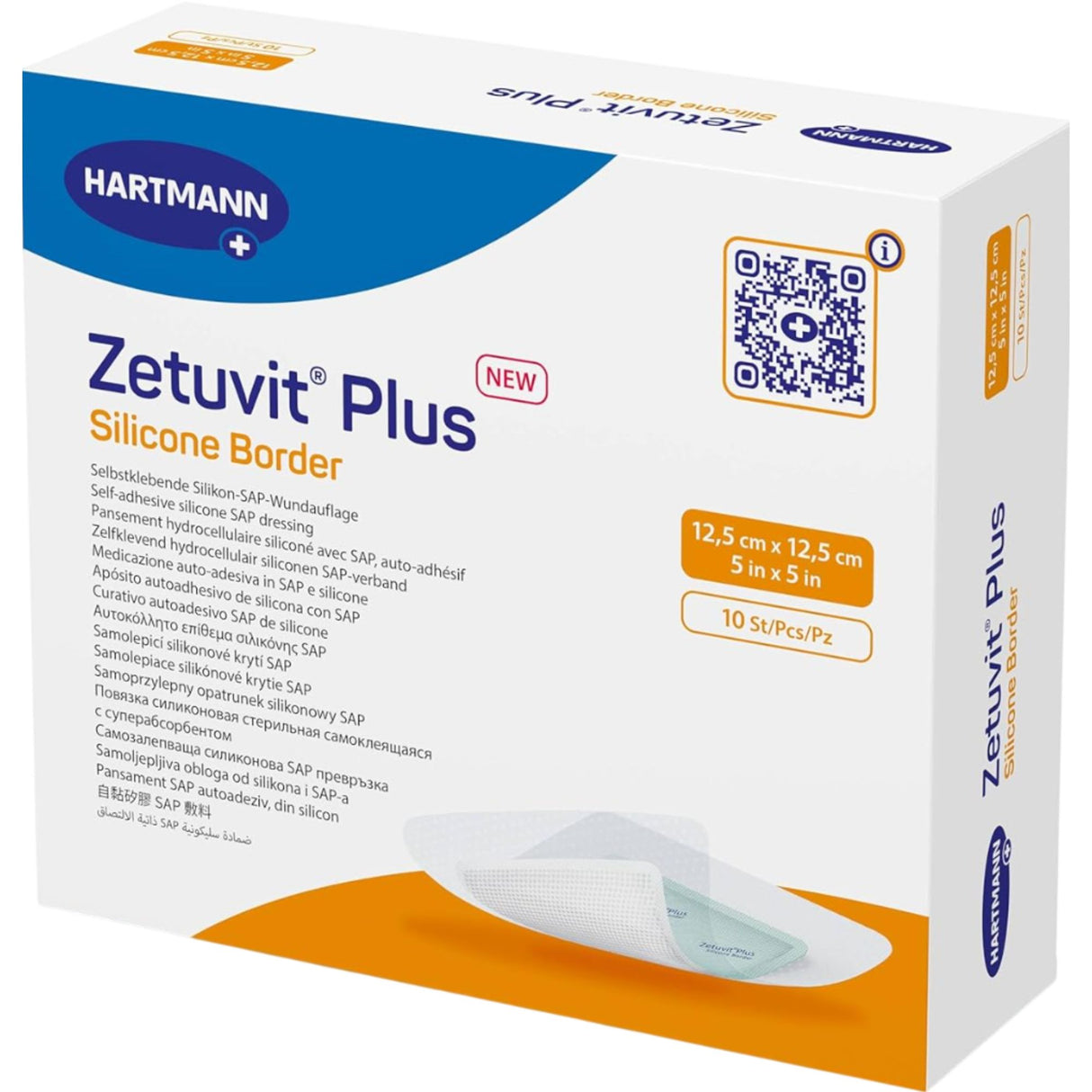 Zetuvit Plus Silicone Border Super Absorbent Dressing, 5 x 5 Inch