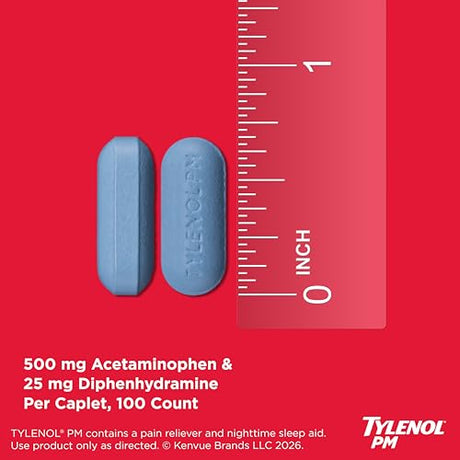 Tylenol PM Extra Strength Pain Reliever & Sleep Aid Caplets, 500 mg Acetaminophen - LL Medico