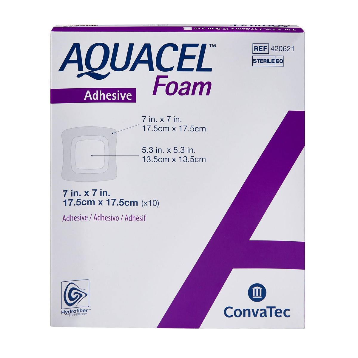 Aquacel Silicone Foam Dressing with Border, Waterproof Film Backing, Silicone Adhesive, Square, Tan, Sterile, 7" x 7" - 420621 - LL Medico