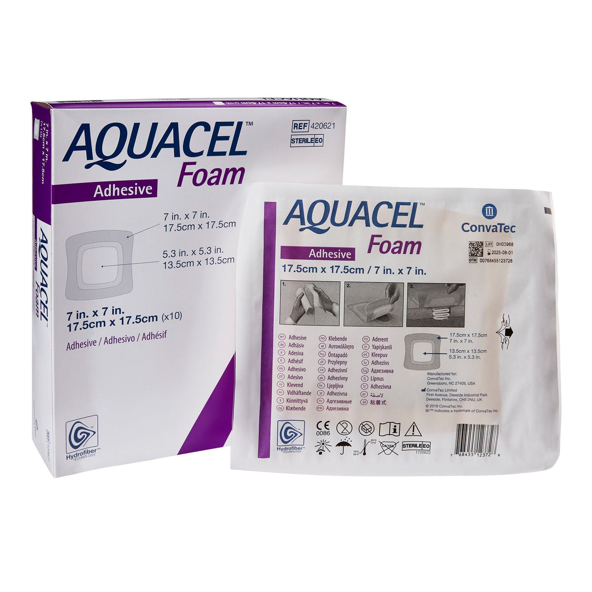 Aquacel Silicone Foam Dressing with Border, Waterproof Film Backing, Silicone Adhesive, Square, Tan, Sterile, 7" x 7" - 420621 - LL Medico