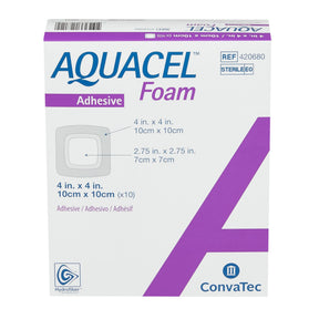 Aquacel Foam Dressing with Border, Silicone Adhesive, 4 x 4", Waterproof Film Backing, Square, Tan, Sterile - 420680-Single - LL Medico