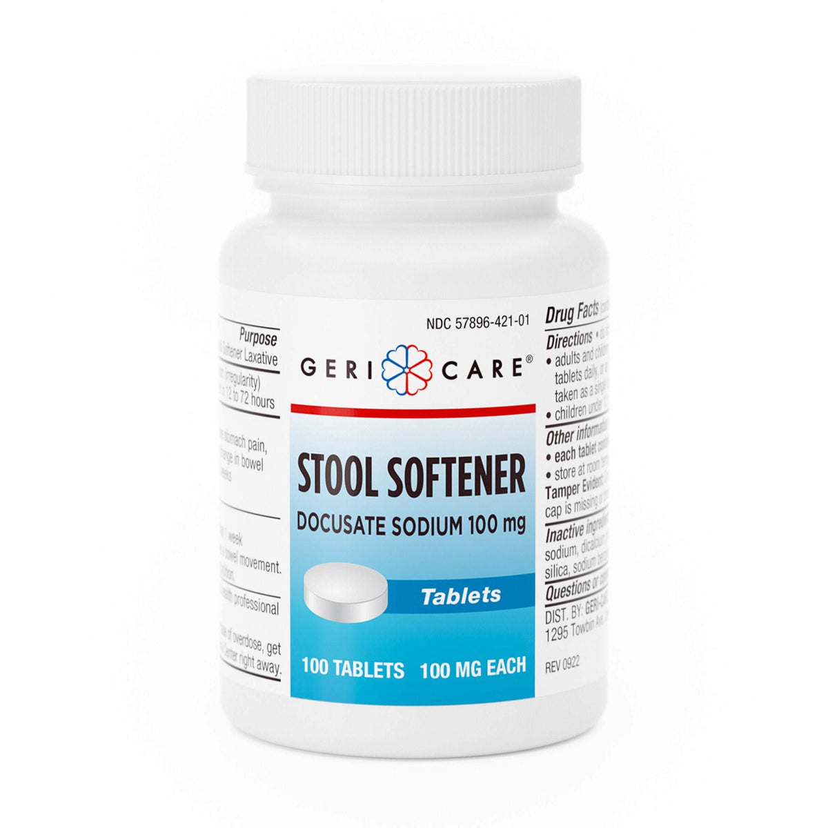 Geri-Care Docusate Sodium Stool Softener, 100 mg, Tablet - 421-01-GCP - LL Medico