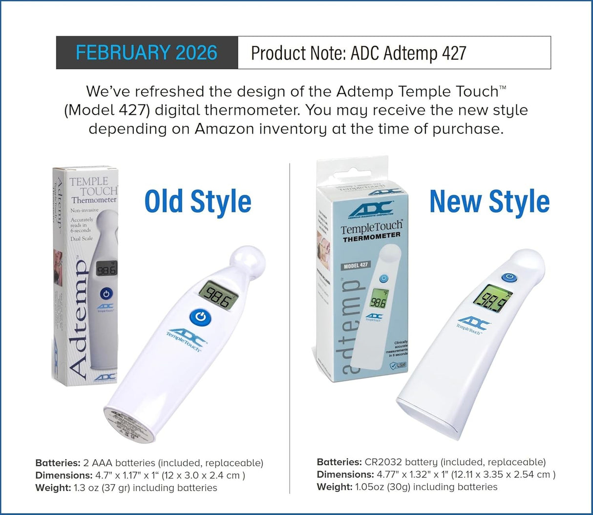 ADC Adtemp 427 Temporal Contact Thermometer