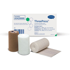 ThreePress 3-Layer Compression Bandage System, Self-Adherent Closure, 4" x 3.3 Yard - 4" x 9.6 Yard - 4" x 6.5 Yard, Tan / White, Foam / Elastic, NonSterile, 35 to 40 mmHg - 43420000-Single - LL Medico
