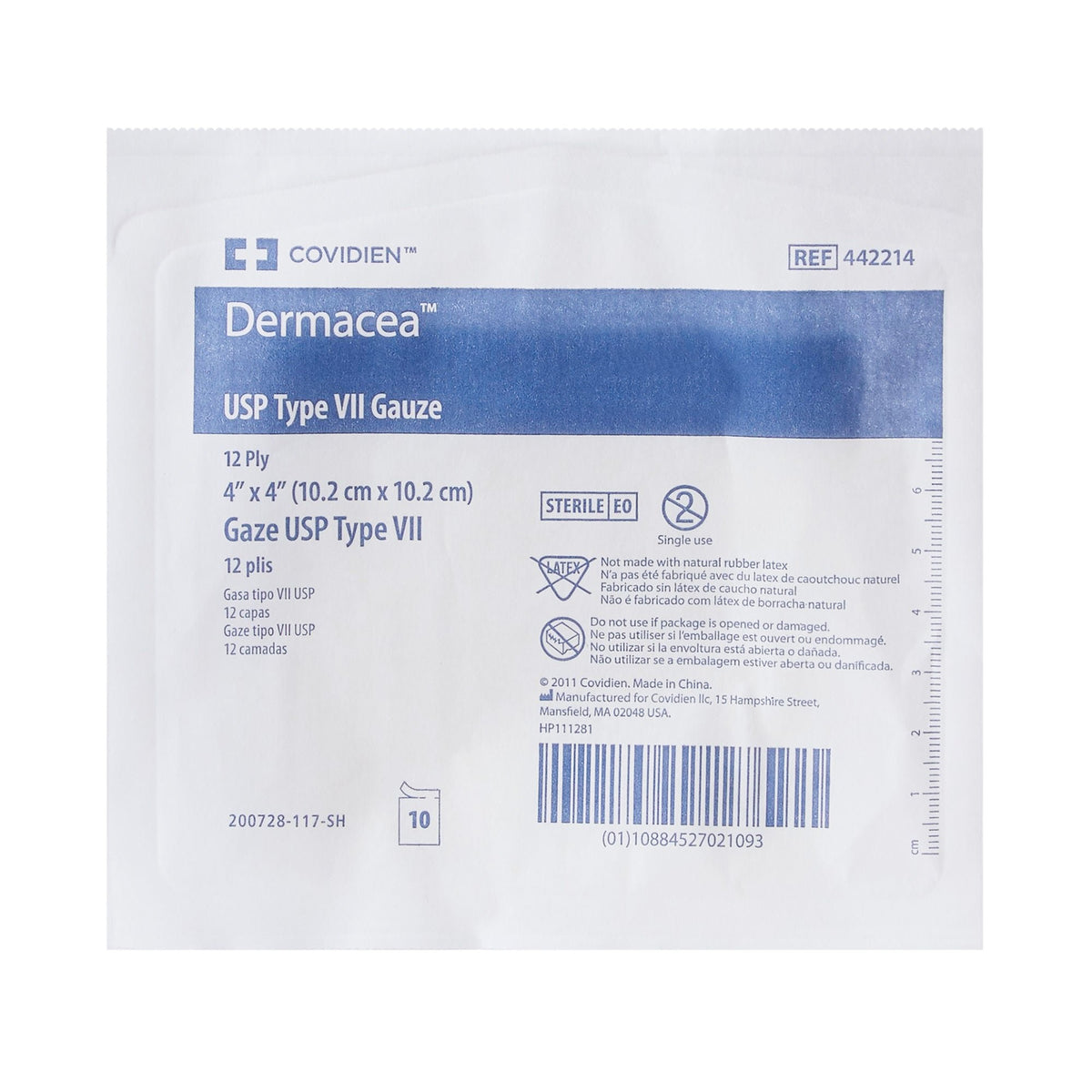 Cardinal Health Dermacea Sterile USP Type VII Gauze Sponge, 4 x 4 Inch, 12-Ply