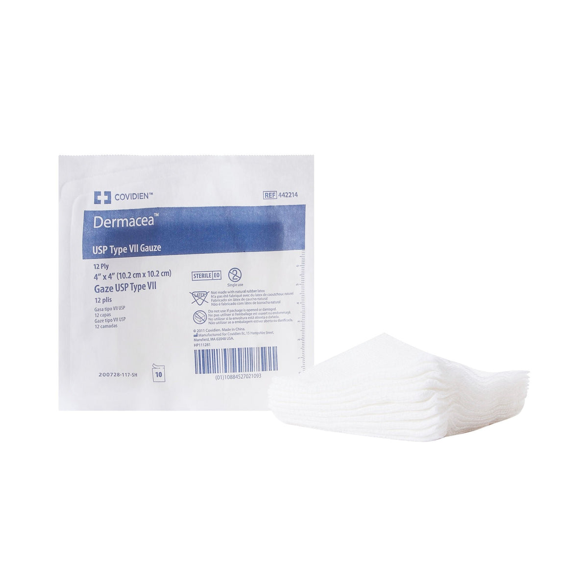Cardinal Health Dermacea Sterile USP Type VII Gauze Sponge, 4 x 4 Inch, 12-Ply