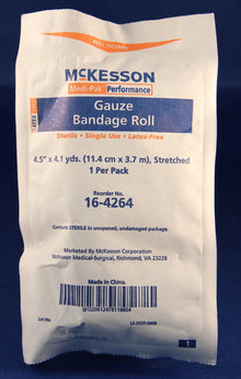 McKesson Gauze Bandage Roll Sterile, 6-Ply Cotton, 4.5 In x 4.1 Yds - 16-4264 - LL Medico