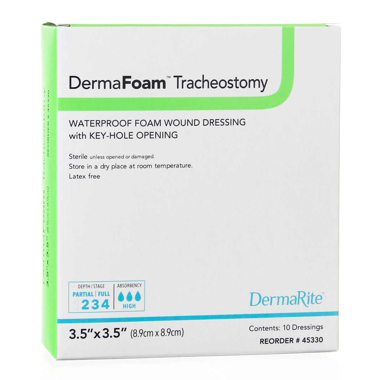 Dermarite DermaFoam Tracheostomy Nonadhesive Foam Dressing Without Border, Sterile, 3.5 x 3.5" - 45330 - LL Medico