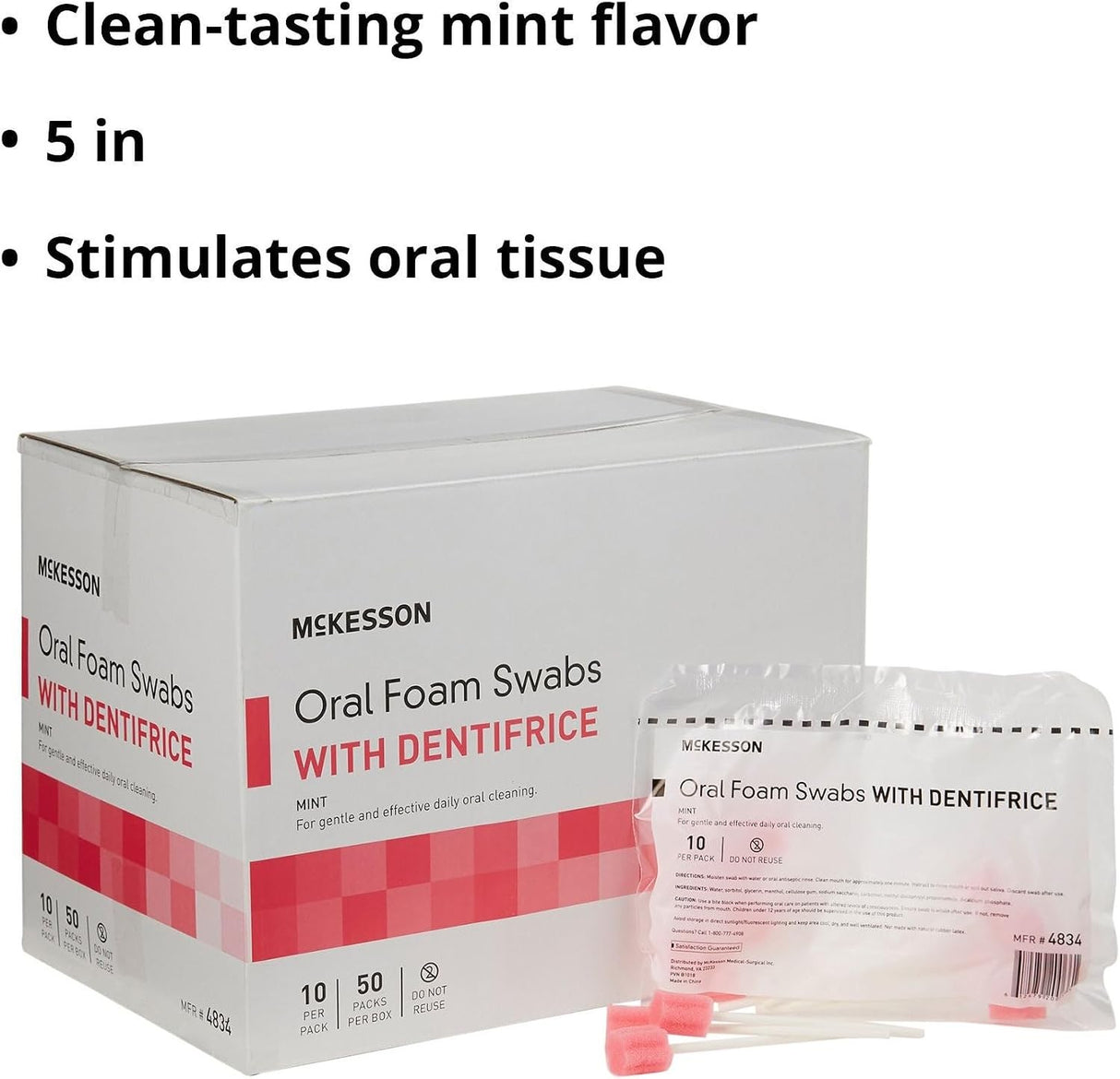 McKesson Oral Foam Swabs with Dentifrice, Mint