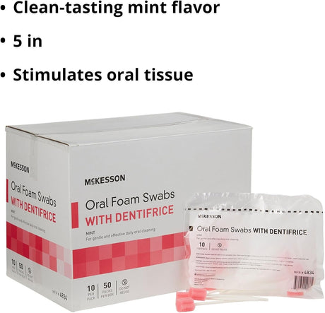 McKesson Oral Foam Swabs with Dentifrice, Mint
