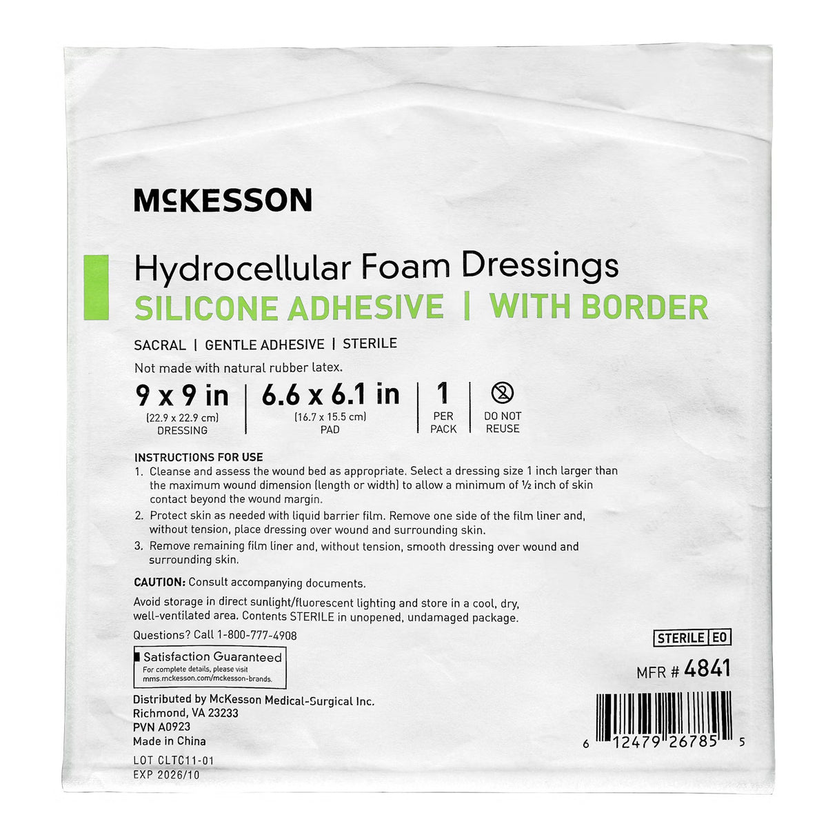 McKesson Hydrocellular Foam Dressing with Border Silicone Adhesive, Sacral