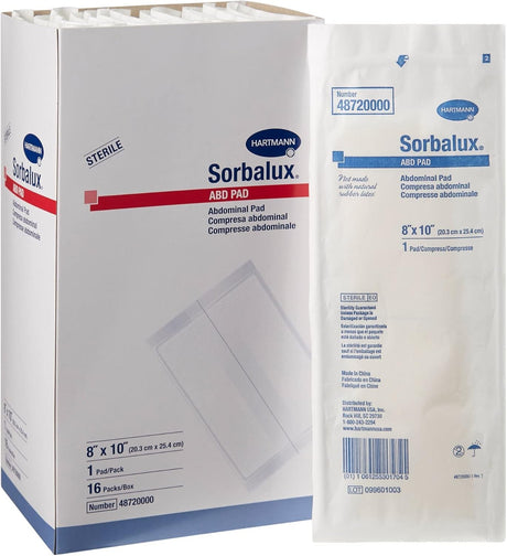 Sorbalux ABD Sterile Abdominal Pad, 8 x 10 Inch, One-Ply