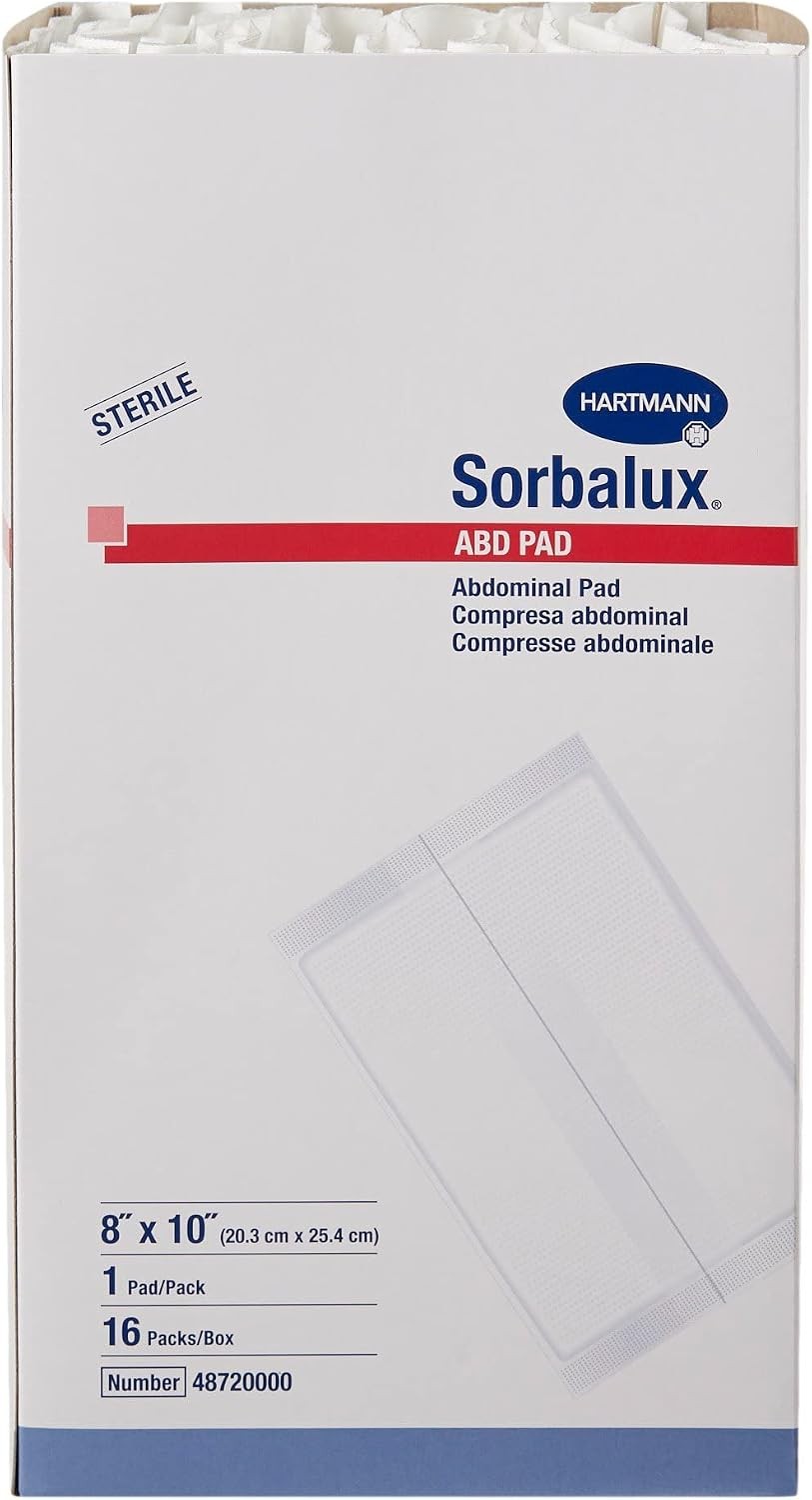 Sorbalux ABD Sterile Abdominal Pad, 8 x 10 Inch, One-Ply