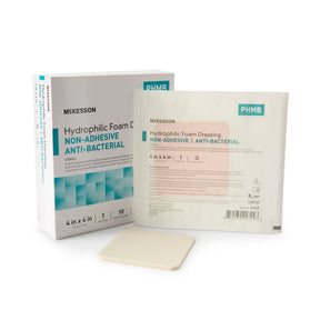 McKesson Antibacterial Foam Dressing, 4 x 4", Nonadhesive Square, Waterproof Film Backing, Hydrophilic Polyurethane Foam, Pink, Sterile - 4940 - LL Medico