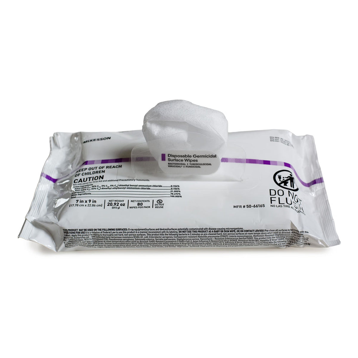 McKesson Premoistened Germicidal Wipe, Surface Disinfectant Cleaner, 7 x 9", Alcohol Scent, Nonsterile - 50-66165 - LL Medico
