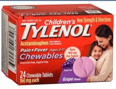 Children's Tylenol Pain + Fever Chewable Tablets, 160 mg Acetaminophen, Grape