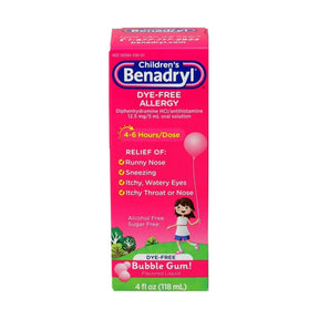 Children's Benadryl Allergy Relief Liquid, Diphenhydramine HCl 12.5 mg, Cherry Flavor - 50580053501 - LL Medico
