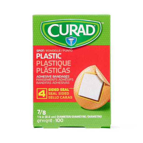 Curad Plastic Spot Adhesive Bandages, 4-Sided Seal, 7/8" (100 Count) - NON25501 - LL Medico