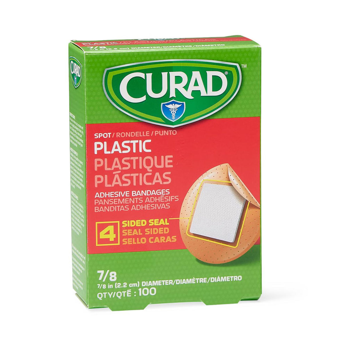 Curad Plastic Spot Adhesive Bandages, 4-Sided Seal, 7/8" (100 Count) - NON25501 - LL Medico