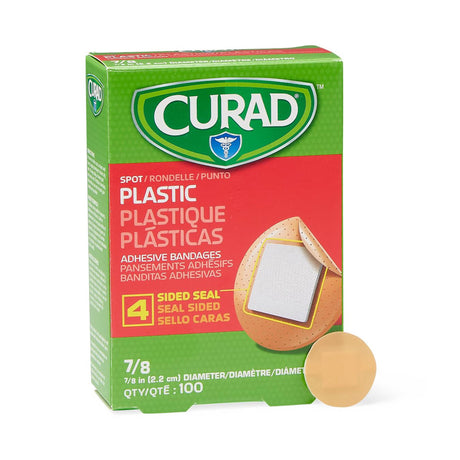 Curad Plastic Spot Adhesive Bandages, 4-Sided Seal, 7/8" (100 Count) - NON25501 - LL Medico