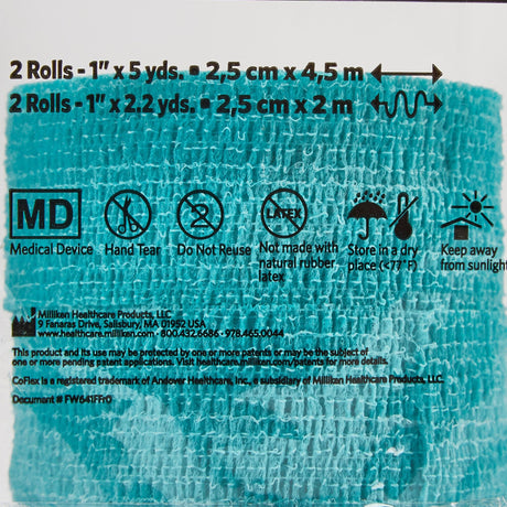 CoFlex NL Cohesive Bandage, Self-Adherent Closure, Teal Blue White Purple Green, Elastic, Nonsterile, 5 Yard - LL Medico