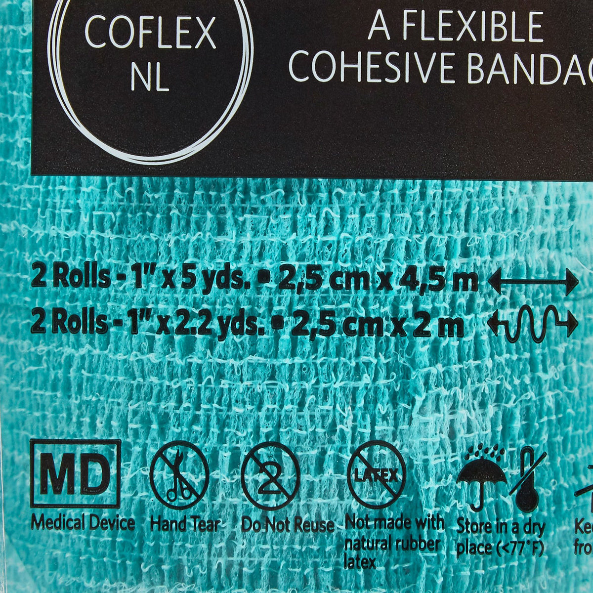 CoFlex NL Cohesive Bandage, Self-Adherent Closure, Teal Blue White Purple Green, Elastic, Nonsterile, 5 Yard - LL Medico