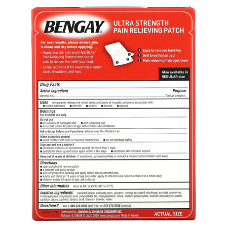 Bengay Ultra Strength Pain Relieving Patch, Menthol 5%, Large Size - 510814900 - LL Medico