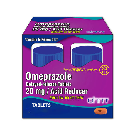 Ohm Omeprazole 20 mg Delayed-Release Tablets, Acid Reducer