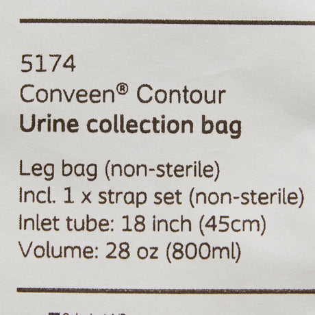 Coloplast Conveen Contour Urinary Leg Bag, Anti-Reflux Valve, Polyethylene/Flocked, 800mL