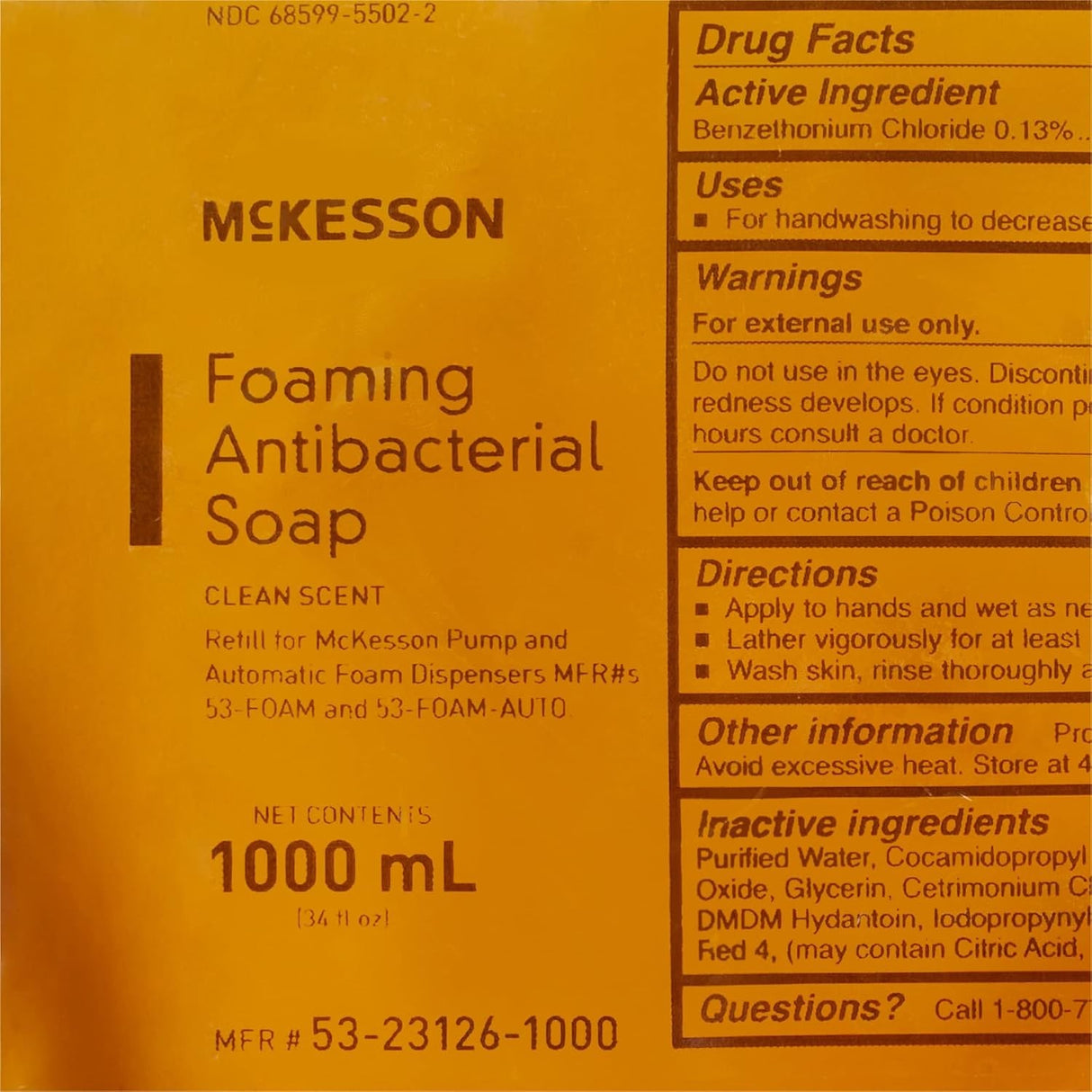 McKesson Foaming Antibacterial Soap, Clean Scent, 1000 mL