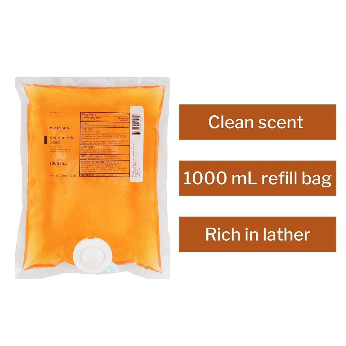 McKesson Antibacterial Soap Liquid Refill Bag, Clean Scent, 1000 mL