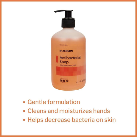 McKesson Antibacterial Soap Liquid with Pump, Clean Scent, 18 fl oz