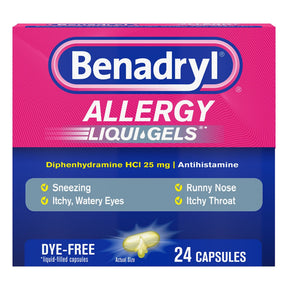 Benadryl Allergy Liqui-Gels, Dye Free, 25 mg Diphenhydramine HCl - 531702100 - LL Medico