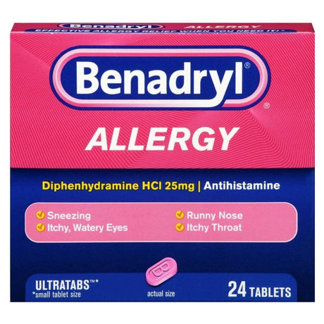 Benadryl Allergy Relief Tablets, Diphenhydramine HCl, 25 mg - 531703100 - LL Medico