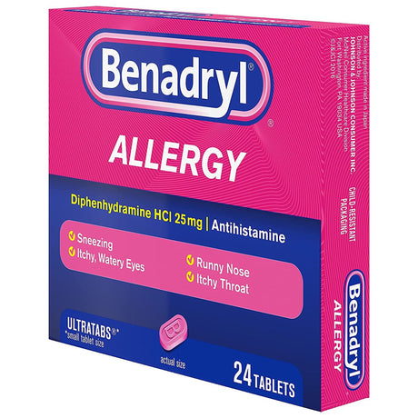 Benadryl Allergy Relief Tablets, Diphenhydramine HCl, 25 mg - 531703100 - LL Medico