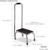 Step Stool with Handrail Mabis DMI 1 Step Chrome Plated Steel Frame 9-1/2 Inch Step Height