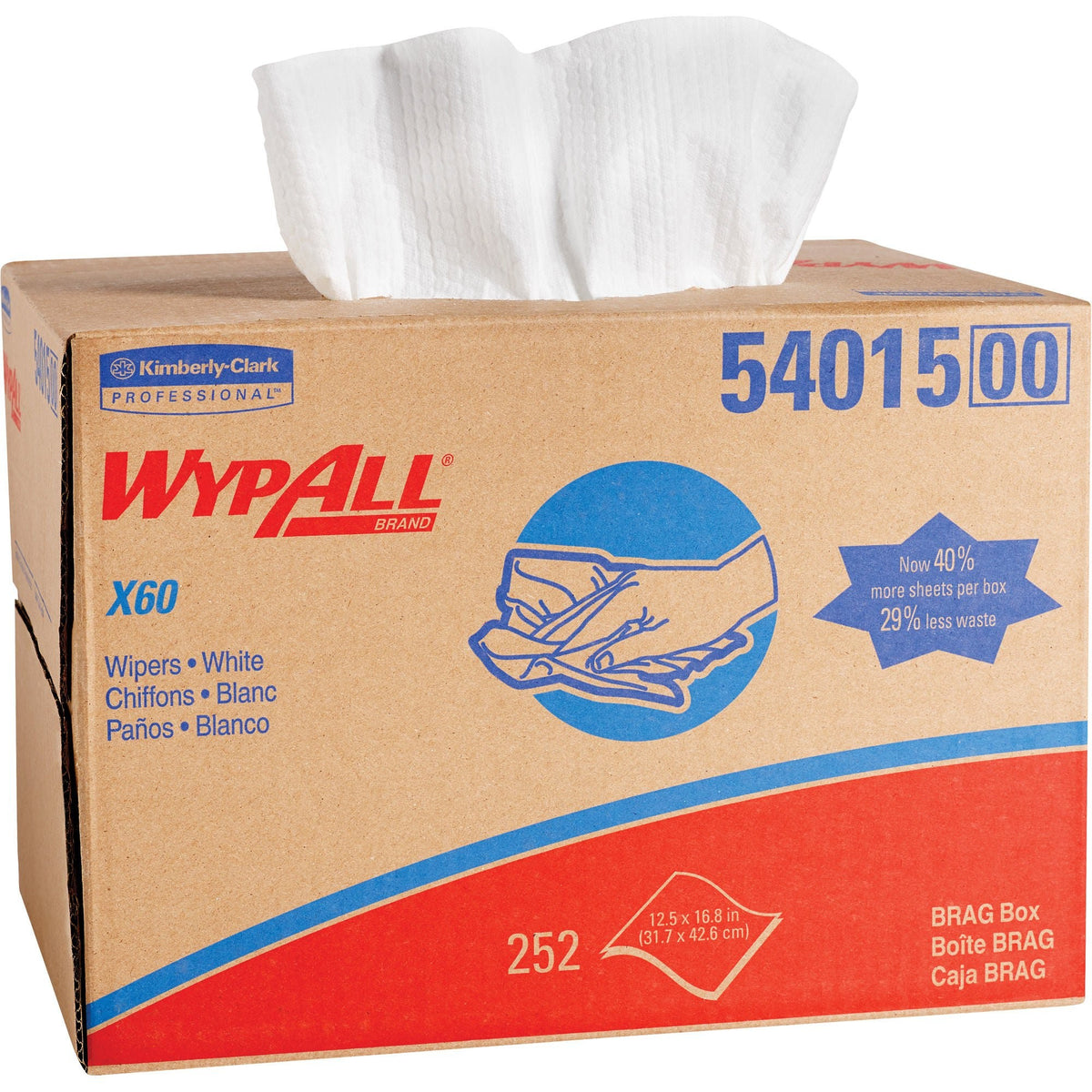 WypAll GeneralClean x 60, Multipurpose Task Wipe, White, Hydroknit, NonSterile, Disposable, 11.1 x 16.8" - 54015 - LL Medico